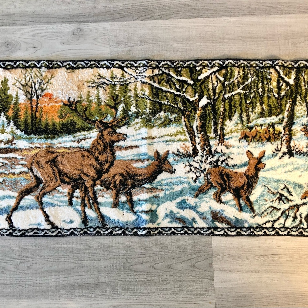 Vintage Velvet Tapestry/Rug Winter Deer Scene